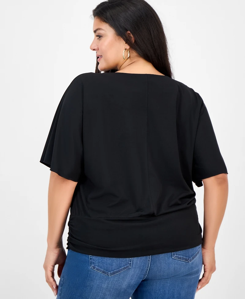 I.n.c. International Concepts Plus Printed V-Neck Short-Sleeve Top, Macy's Exclusive