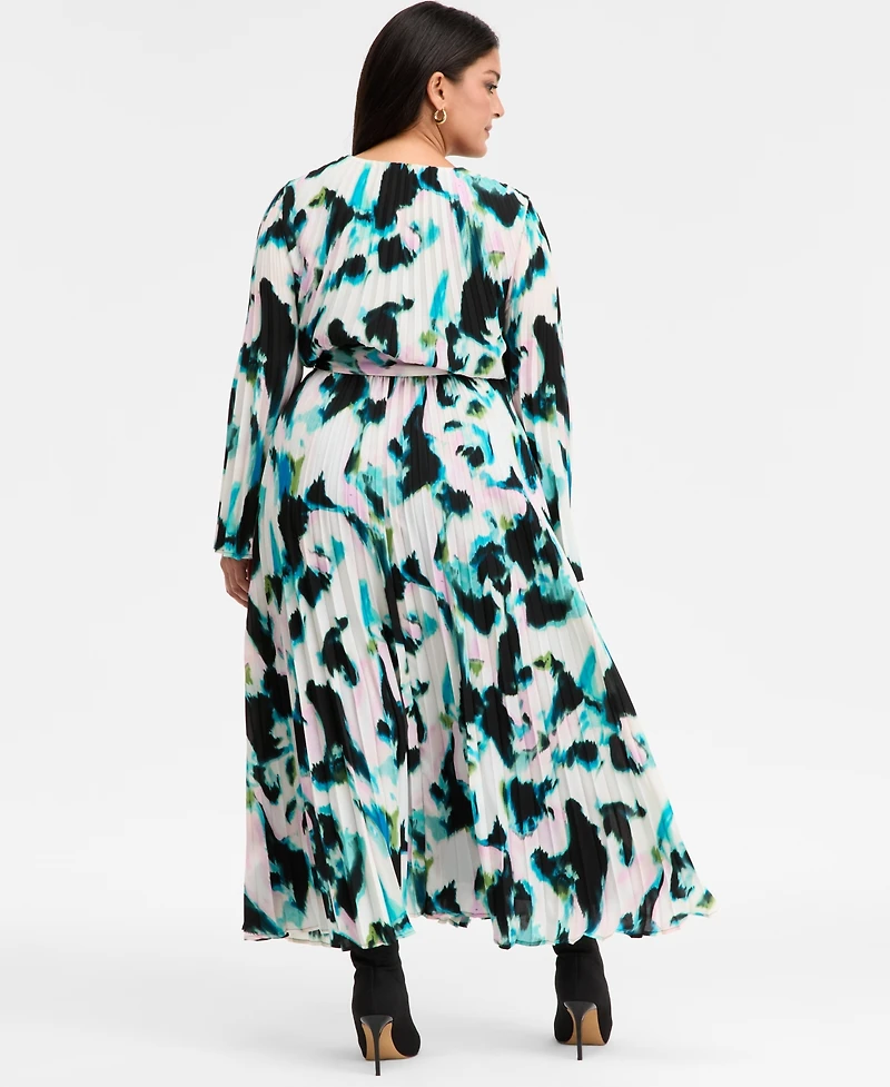 I.n.c. International Concepts Plus Printed Pleated Maxi Dress, Macy's Exclusive