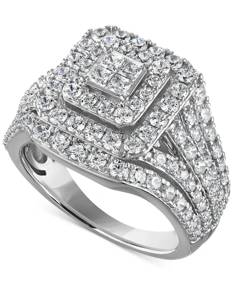 Diamond Princess Quad Halo Cluster Engagement Ring (2-1/4 ct. t.w.) in 14k White Gold