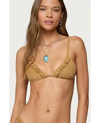 Edikted Women's Gilda Faux Suede Triangle Bikini Top