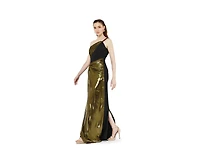 Amri Women's Braided Strap One Shoulder Metallic Drape Dress