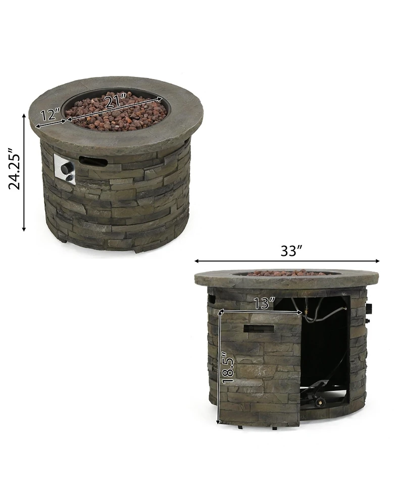 Flynama Outdoor 35" Lightweight Concrete Round Propane Fire Pit