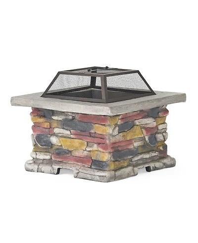 28" Concrete Wood Burning Outdoor Fire Pit Table with Lid - Stone Gray