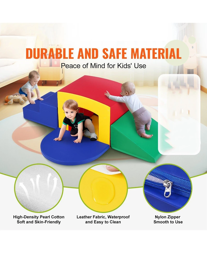 Slickblue Kids 5 Piece Indoor Foam Climbing Toys Set with Tunnel Stairs and Ramp