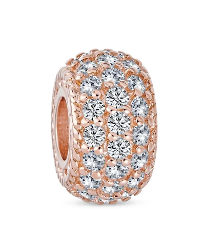 Bling Jewelry Sparkling Dome Crystal Bead Charm Rose Gold Plated Silver European Bracelet
