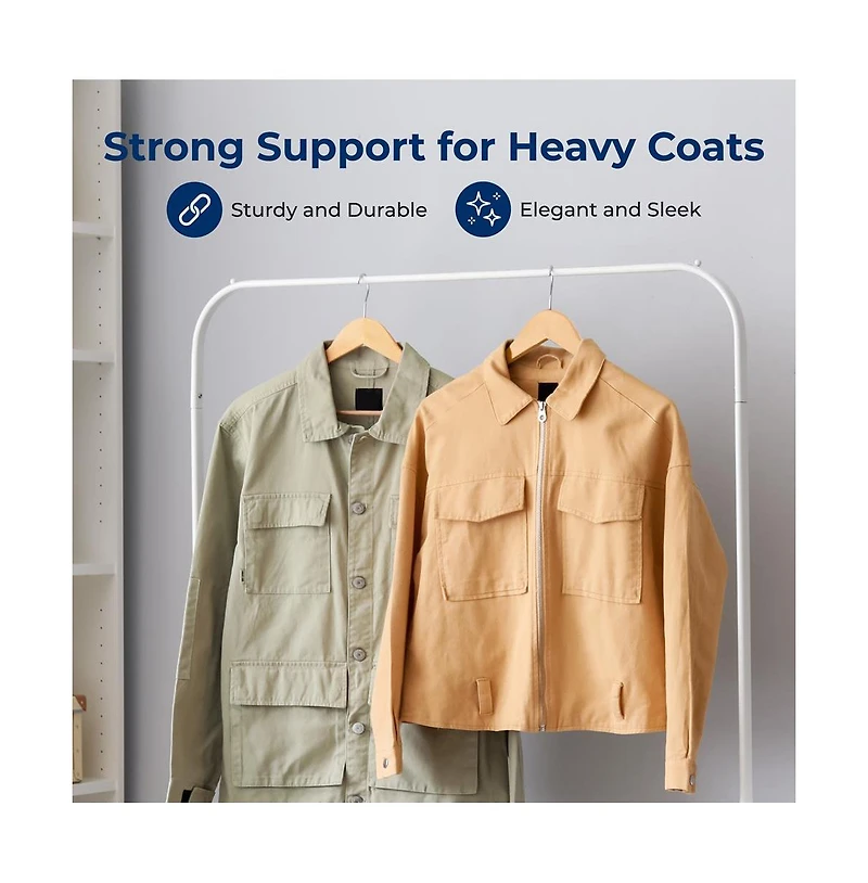 20 Pcs. of Solid Wooden Hangers for Clothes - Heavy Duty Suit Hanger Set with Chrome 360° Swivel Hook (Natural Color