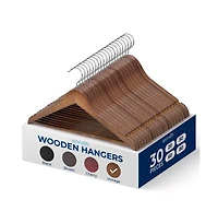 SereneLife 30-Pack Wooden Clothes Hangers – Heavy-Duty with Non-Slip Notches, 360° Swivel Hook & Pants Bar, Vintage Finish