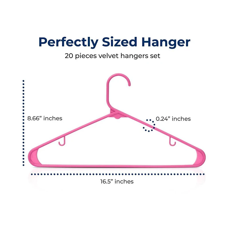 SereneLife 20 Pcs. Plastic Hangers - Non-Slip, Sturdy, and Heavy Duty Coat Set with 360° Swivel Hook for Clothes (Pink