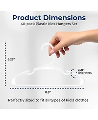 SereneLife 40 Pcs. Non-Slip Plastic Kids Hangers - Durable and Space-Saving Closet Organizers for Infants, Toddlers, and Kids' Clothing (White