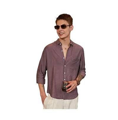 Campus Sutra Men's Grape Purple Breezy Wrinked Relaxed Shirt