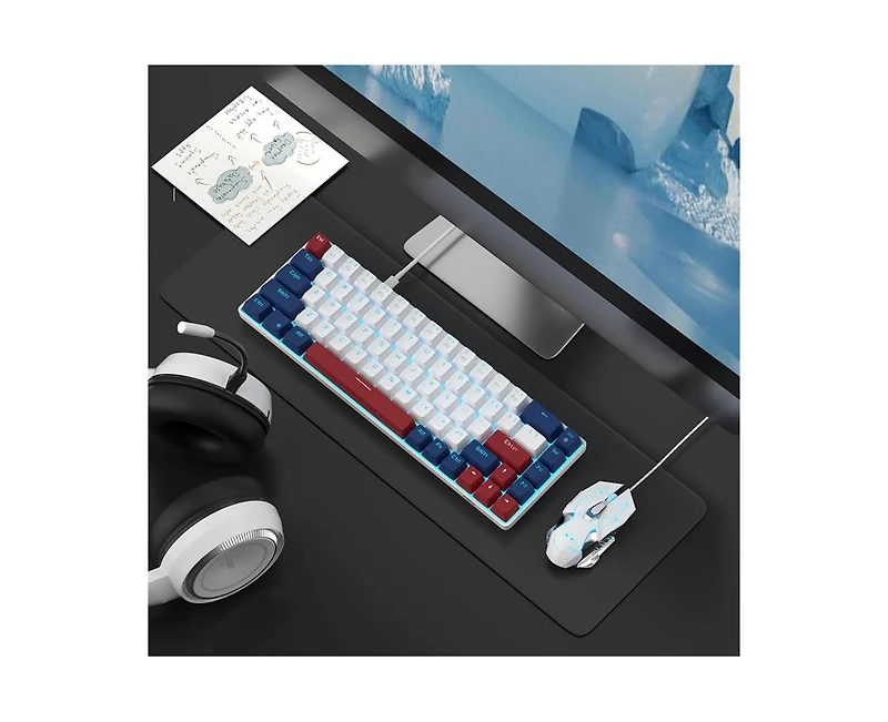 risokeys Portable 60% Mechanical Gaming Keyboard, Mk-Box Led Backlit Compact 68 Keys Mini Wired Office Keyboard with Red Switch for Windows Laptop
