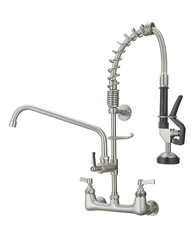 Greenspring Commercial Restaurant Pull Down 2-Handle Wall Mount Pre-Rinse Spray Utility Kitchen Faucet Polished Chrome