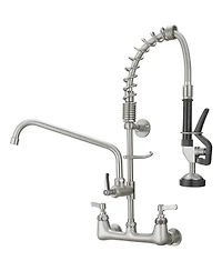 Greenspring Commercial Restaurant Pull Down 2-Handle Wall Mount Pre-Rinse Spray Utility Kitchen Faucet Polished Chrome