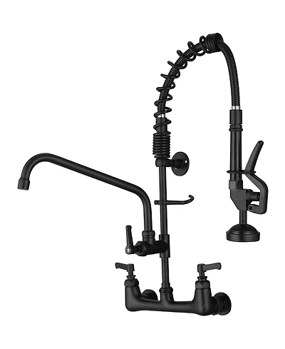 Greenspring Commercial Restaurant Pull Down 2-Handle Wall Mount Pre-Rinse Spray Utility Kitchen Faucet Polished Chrome