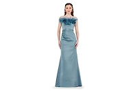 Amri Women's Organza Floral Detail Pleated Satin Gown