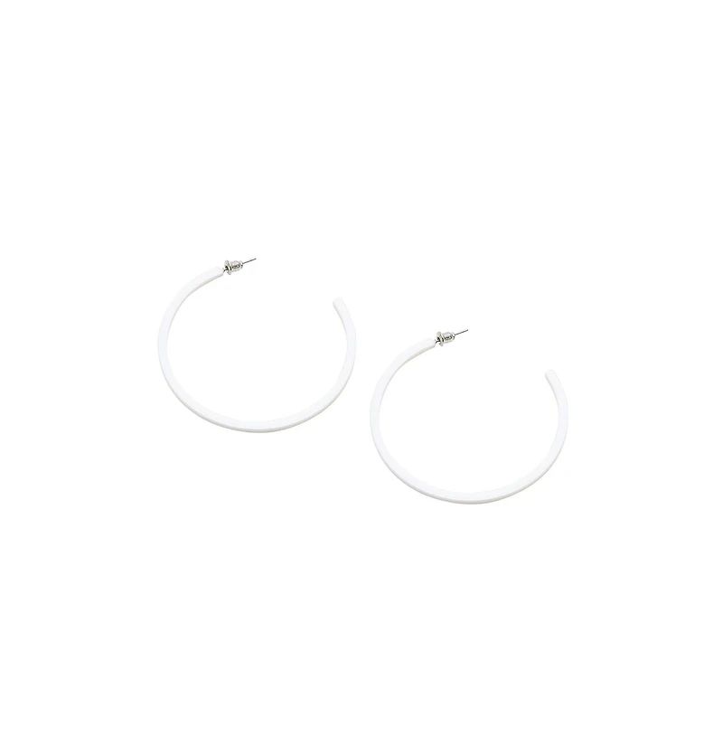 Sohi Women's White Minimal Hoop Earrings