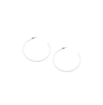 Sohi Women's White Minimal Hoop Earrings