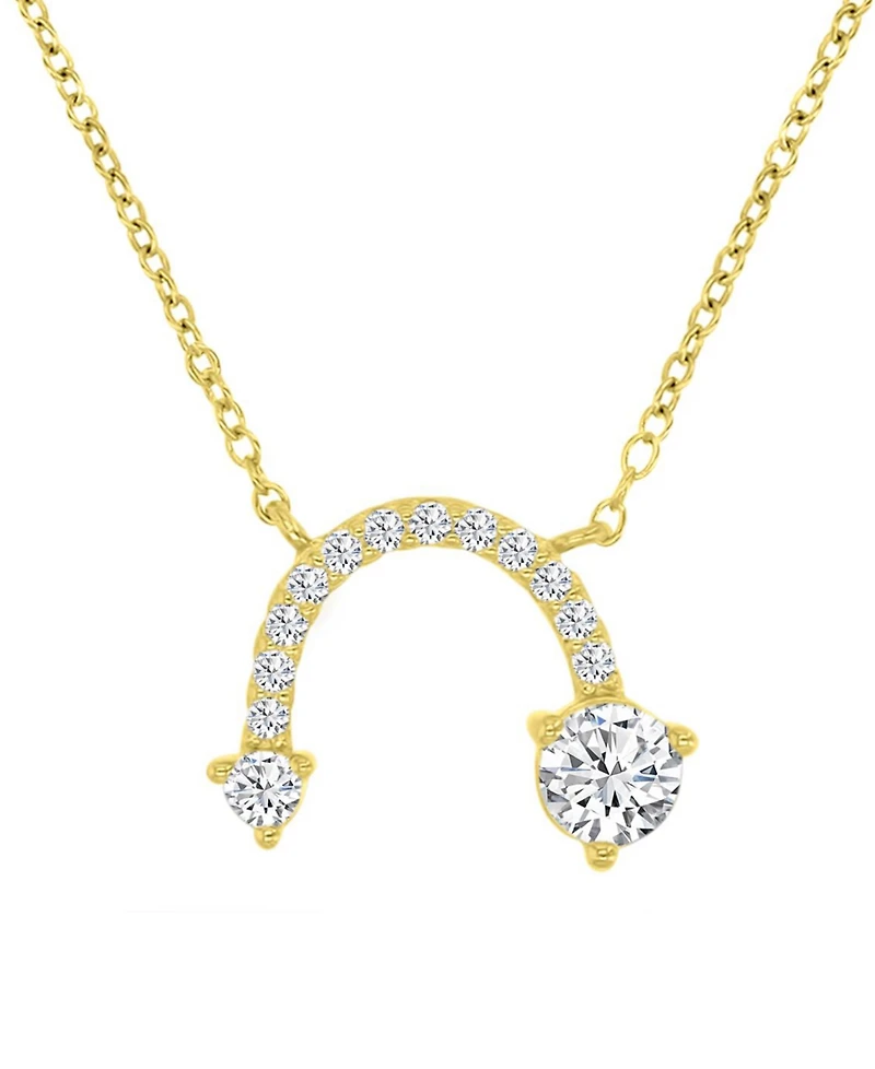 Cubic Zirconia Curved Arrow-Inspired Pendant Necklace 14k Gold-Plated Sterling Silver (Also Available Rose Gold & Silver)