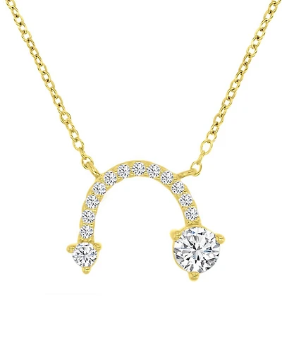 Cubic Zirconia Curved Arrow-Inspired Pendant Necklace 14k Gold-Plated Sterling Silver (Also Available Rose Gold & Silver)
