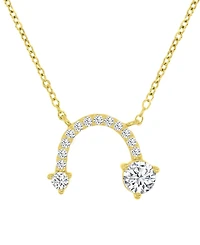 Cubic Zirconia Curved Arrow-Inspired Pendant Necklace 14k Gold-Plated Sterling Silver (Also Available Rose Gold & Silver)