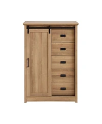 Casainc Farmhouse Modern Bathroom Cabinet 5 Chest of Drawers with Sliding Barn Door