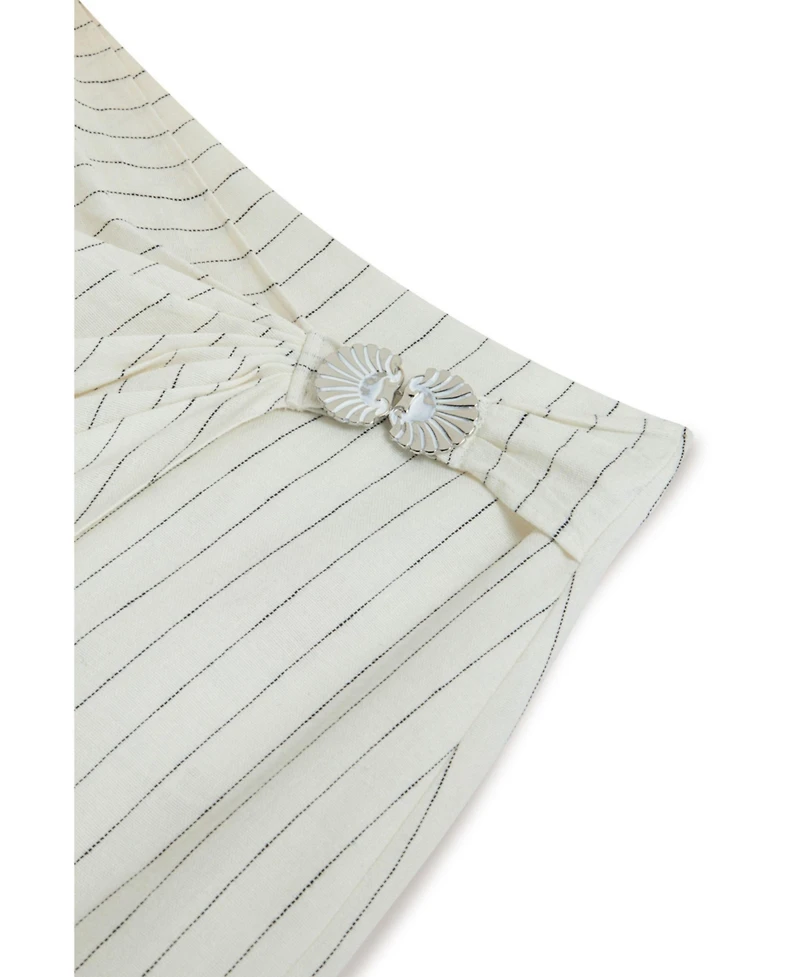 Nocturne Women's Striped Linen Blend Midi Skirt with Metal Accessories