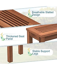 Gymax 2 Pieces 2-Person Outdoor Bench Patio Bench w/ Slatted Seat Weather Resistant Solid Wood Frame