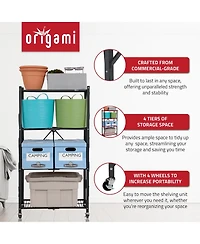 Origami 4 Tier Folding Shelf Garage Shelves Heavy Duty Shelving with Wheels