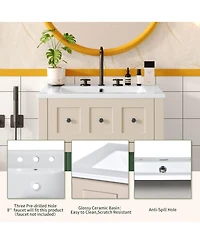 Casainc 24" Vanity with Ceramic Sink, Wooden Cabinet with 2 Drawers