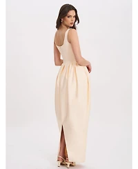 Miss Circle Women's Udana Butter Yellow Drop Waist Tulip Gown