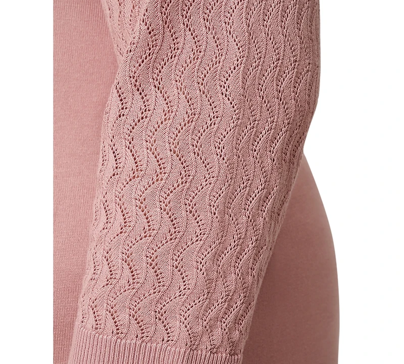 Melissa Paige Plus Pointelle-Yoke 3/4-Sleeve Sweater