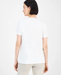 Jm Collection Women's Cotton Beaded-Neck T-Shirt, Exclusively at Macy's