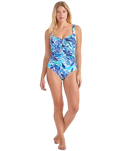 Tommy Bahama Women's Printed Tie-Front Tummy-Control One-Piece Swimsuit