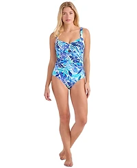 Tommy Bahama Women's Printed Tie-Front Tummy-Control One-Piece Swimsuit
