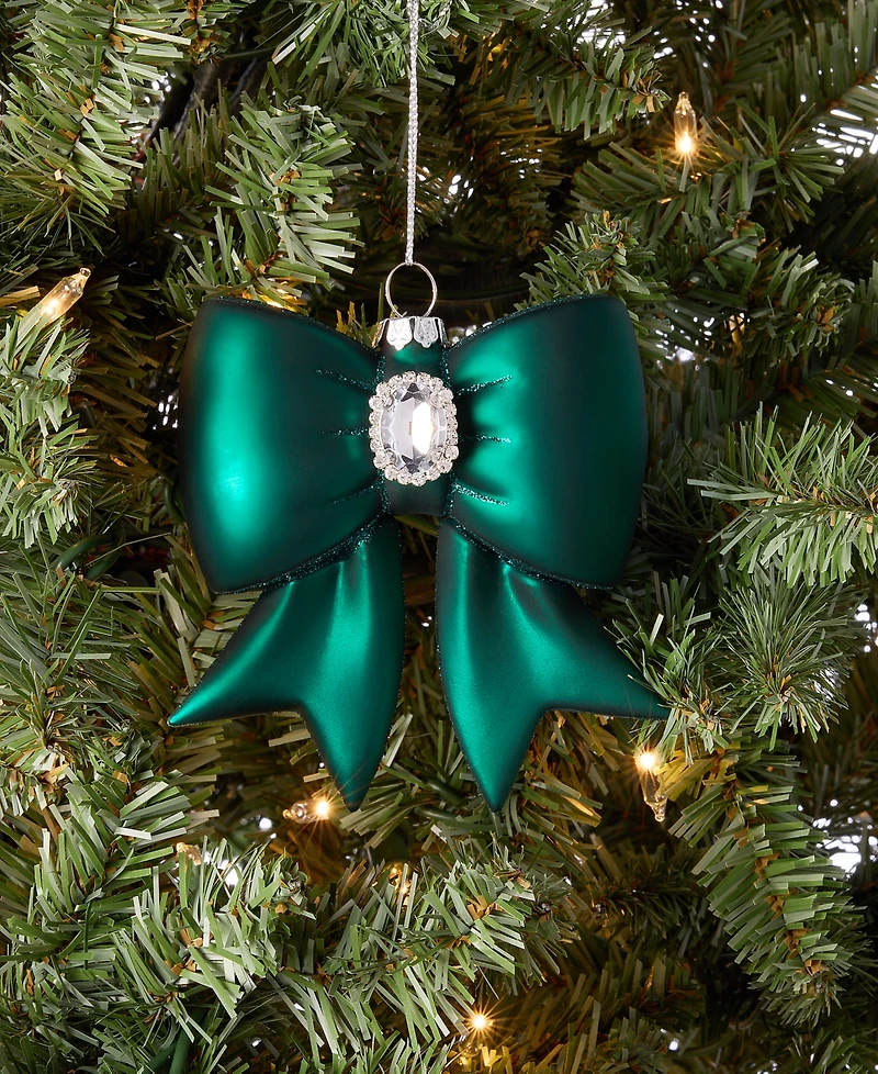 Holiday Lane Gilded Glamour Green Glass Bow Ornament, Macy's Exclusive