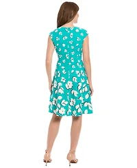London Times Women's Printed Cap-Sleeve Fit & Flare Dress