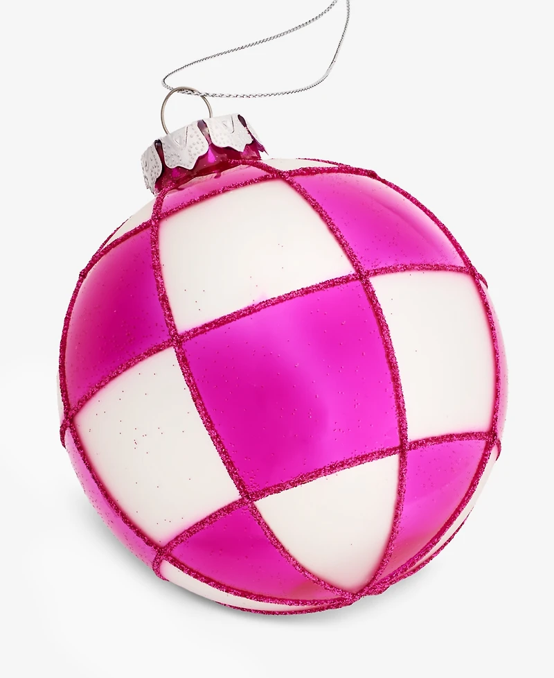 Holiday Lane Merry Magic Pink Checkered Ball Ornament, Macy's Exclusive