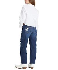 Driftwood Women's Elaine X Raised Rodeo Mid Rise Barrel-Leg Jeans