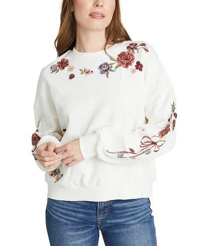 Driftwood Women's Bows & Roses Cotton Embroidered Sweatshirt
