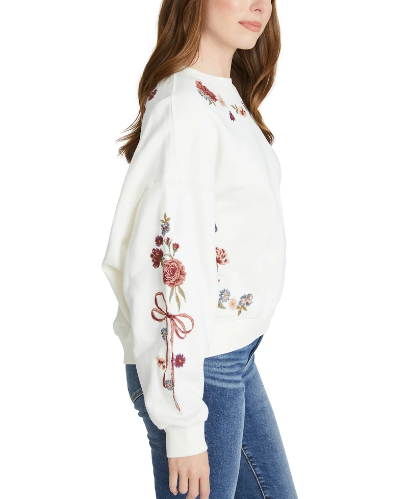 Driftwood Women's Bows & Roses Cotton Embroidered Sweatshirt