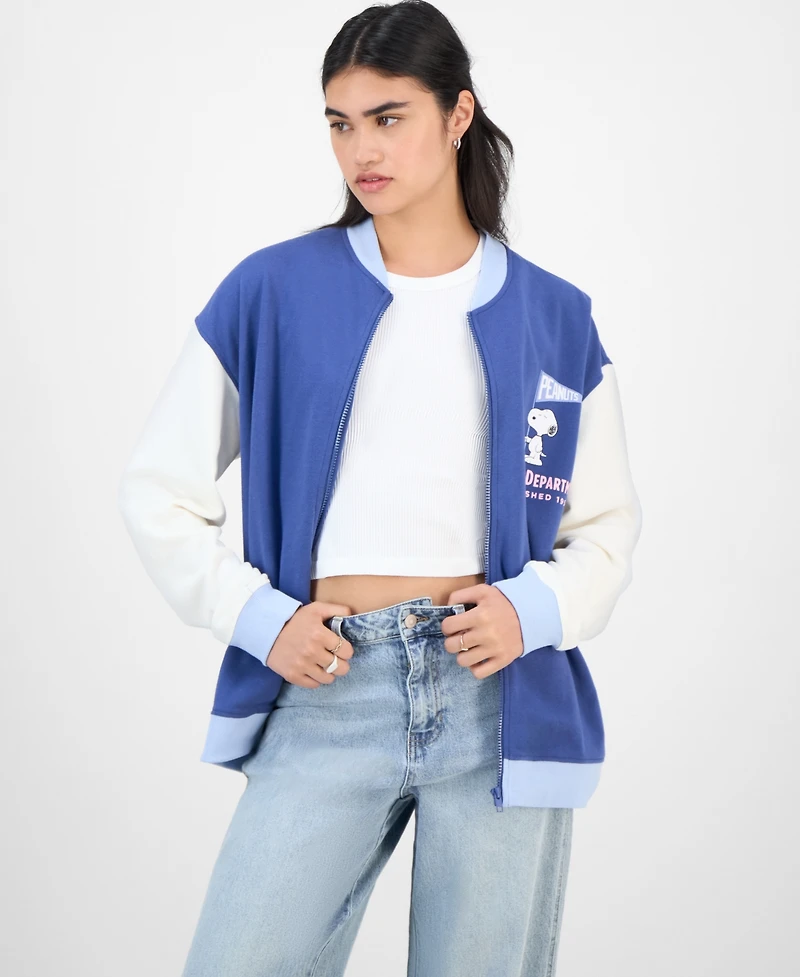 Love Tribe Juniors' Peanuts Fleece Bomber Jacket