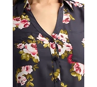 Bcx Juniors' 3/4-Sleeve Printed Button-Front Blouse