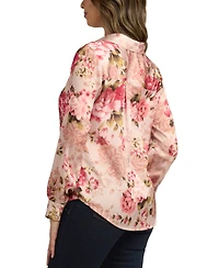 Bcx Juniors' Printed Stretch Satin Button-Front Top