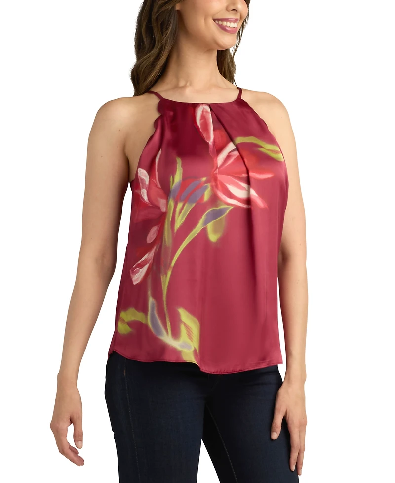 Bcx Juniors' Printed Satin Scallop-Edge Halter Top