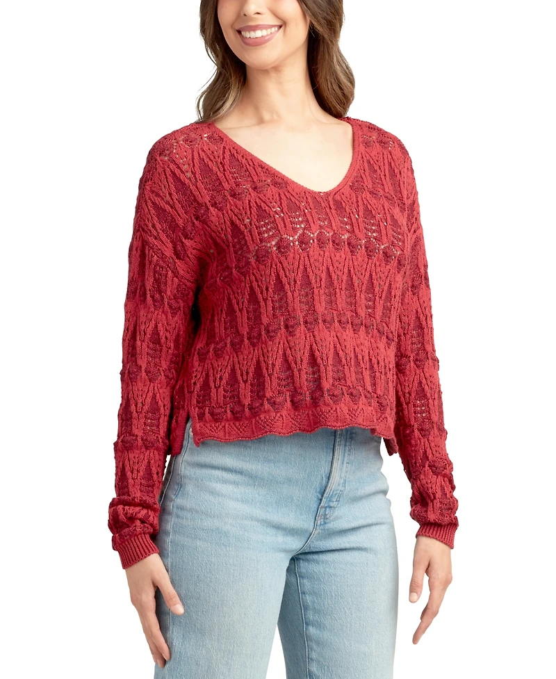 Bcx Juniors' Pullover V-Neck Pointelle Sweater