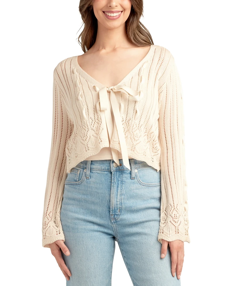 Bcx Juniors' Tied Ribbon Knit Cardigan