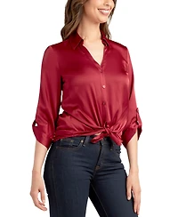 Bcx Juniors' 3/4-Sleeve Tie-Front Satin Top