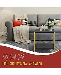 Kings Brand Furniture Side End Table with Faux Marble Storage Shelves & Gold Metal Frame, Nightstand for Bedroom, Living Room, or Modern Accent