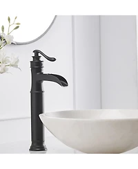 Waterfall Single Hole Single Handle Bathroom Vessel Sink Faucet With Pop Up Drain In Matte Black