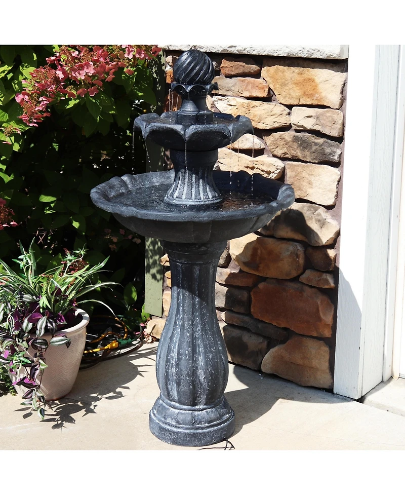 Sunnydaze Decor 45" H Outdoor Arcade 2-Tier Solar Water Fountain with Battery Backup and Led Light